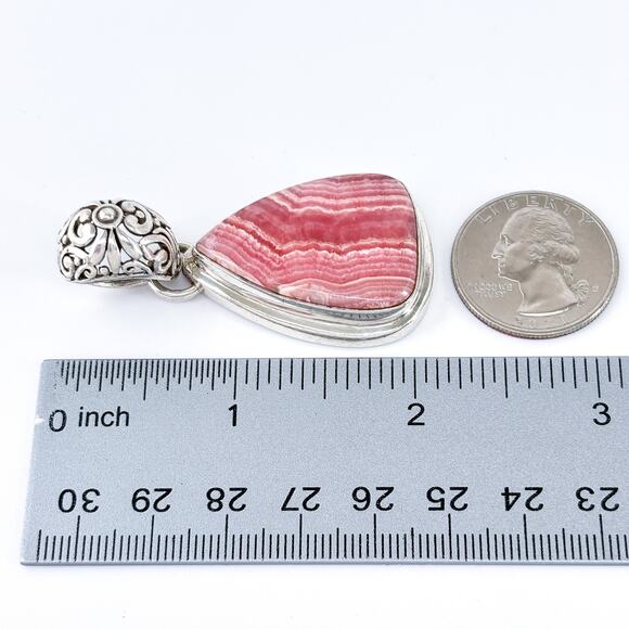 Large Pink Rhodochrosite Sterling Silver Pendant | Teardrop Statement Necklace - Picture 7 of 7